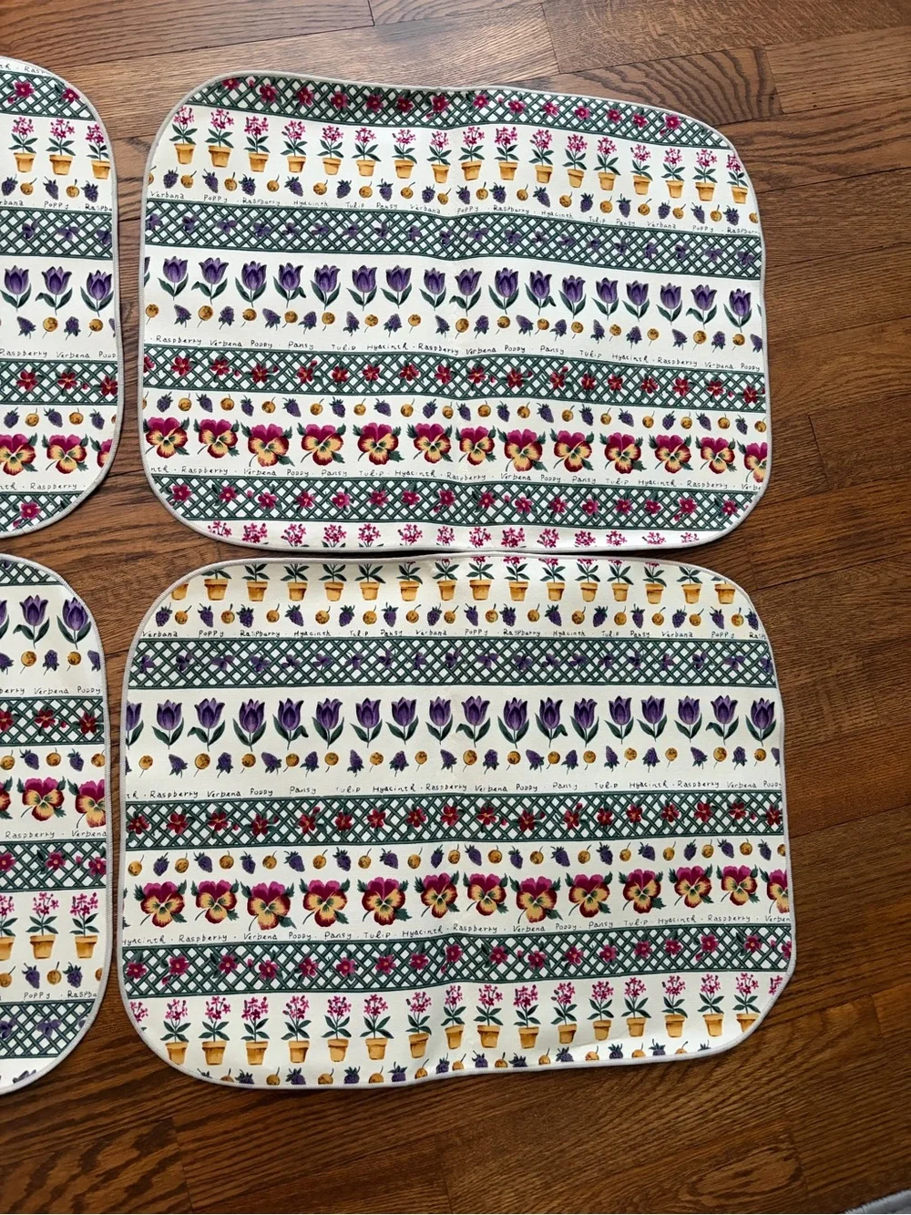 Vintage Fabric Floral Placemats Kitchen Decor Poppy Tulip Verbena